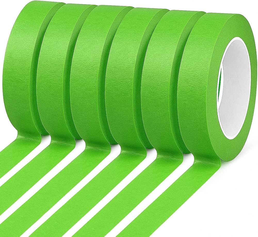 Hsxfl 6 Rolls Green Painters Tape Masking Tape No Residue Heat Resistant Multi Surface for Automotive Car Paint Booth DIY Labeling Art General Purpose