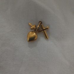 18K GOLD CROSS AND HEART CHARM