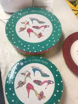 Adorable set of dinner and salad plates with high heel shoe designs