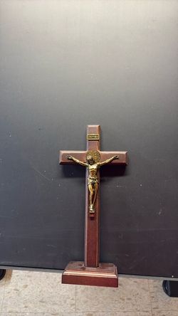 Standing Wooden Crucifix with Gold Corpus
