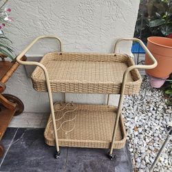 WICKER/ RATTAN BAR CART ON WHEELS