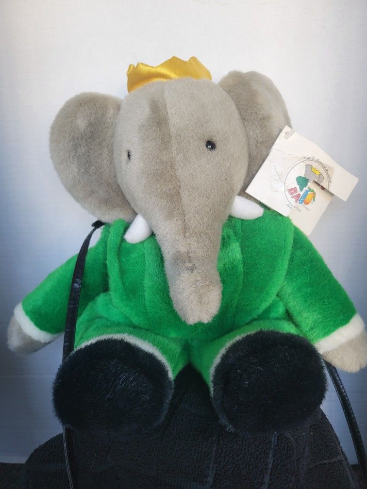 Babar The Elephant Plush Backpack With Leather Strap Mango Teddy Bear Co NWT 16"