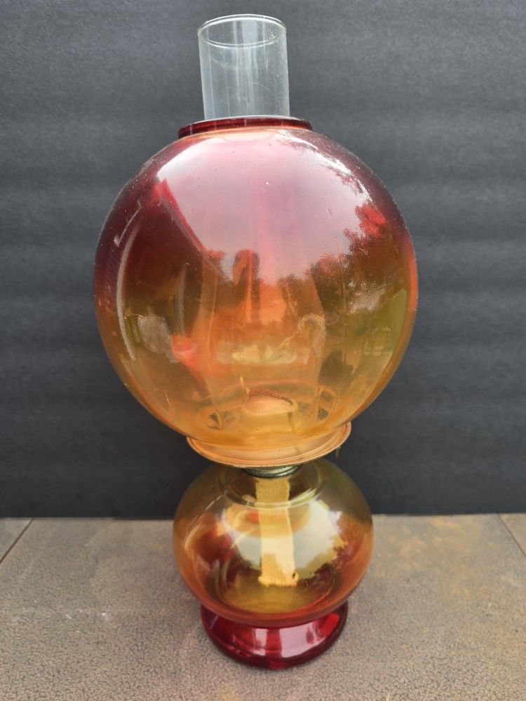 Vintage Amberina Eagle Kerosene Lamp
