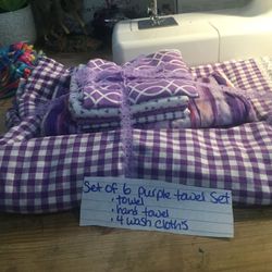 Set Of 6 Purple Towel Set