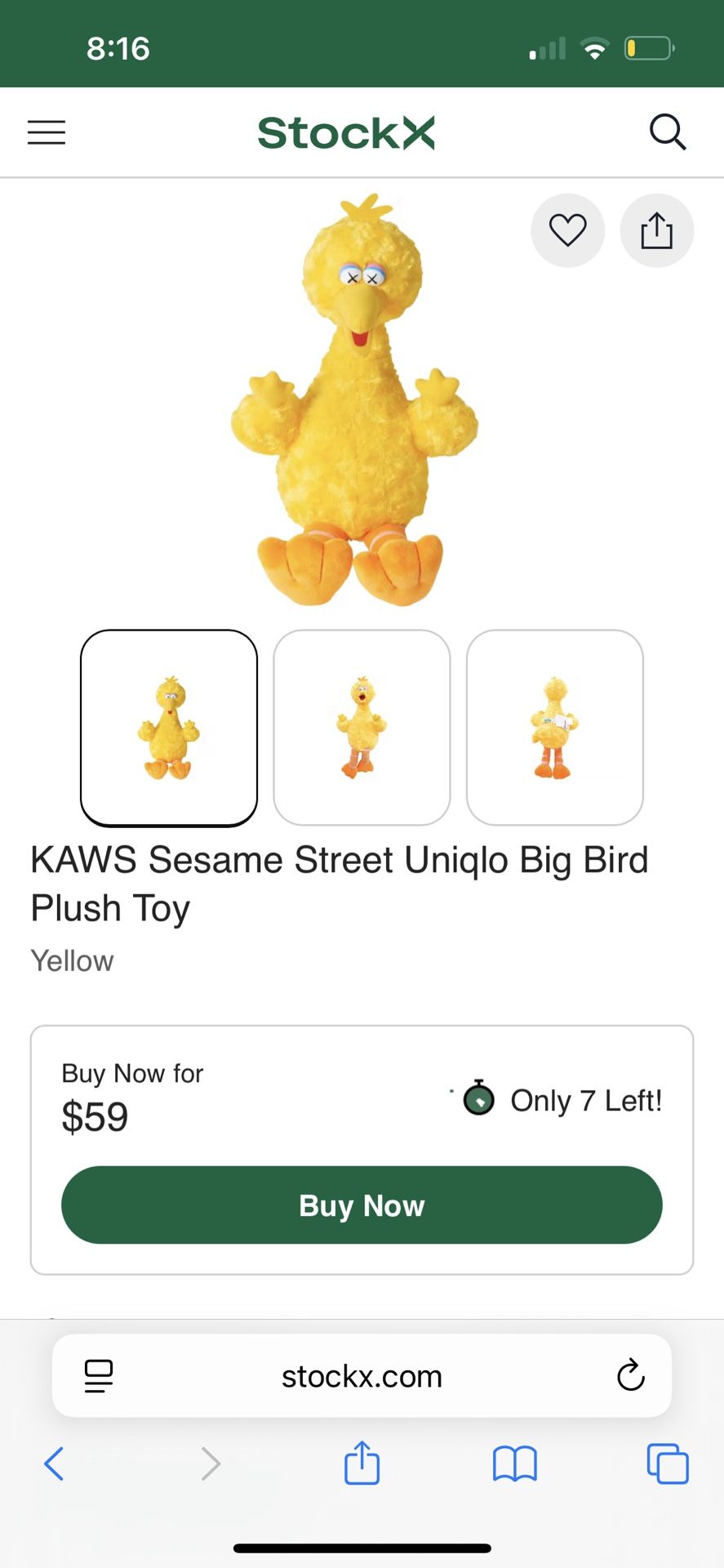 KAWS Sesame Street Uniqlo Big Bird Plush Toy 