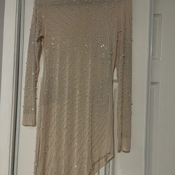 New Pearl Sequin Shear Mini Dress Fits Size Large And Is Stretchy 