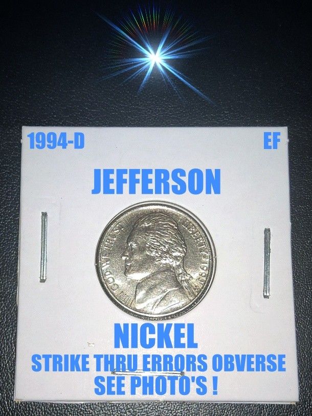 1994-D JEFFERSON NICKEL WITH STRIKE THRU ERRORS & DDO & DDR ERRORS ! SEE PHOTO'S !