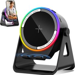 Wireless Induction Speaker, Multifunctional Bluetooth Phone Holder with RGB Light & 360° Rotation, HD Surround Sound, Compatible with iPhone/iPad/Andr