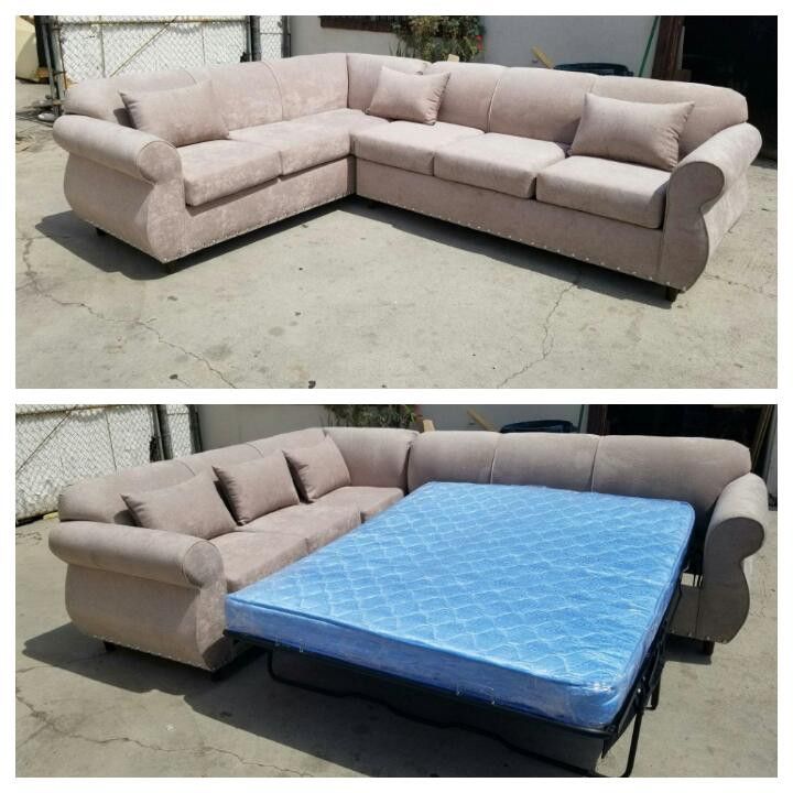 NEW 7X9FT GIBSON CREAM FABRIC SECTIONAL WITH SLEEPER COUCHES