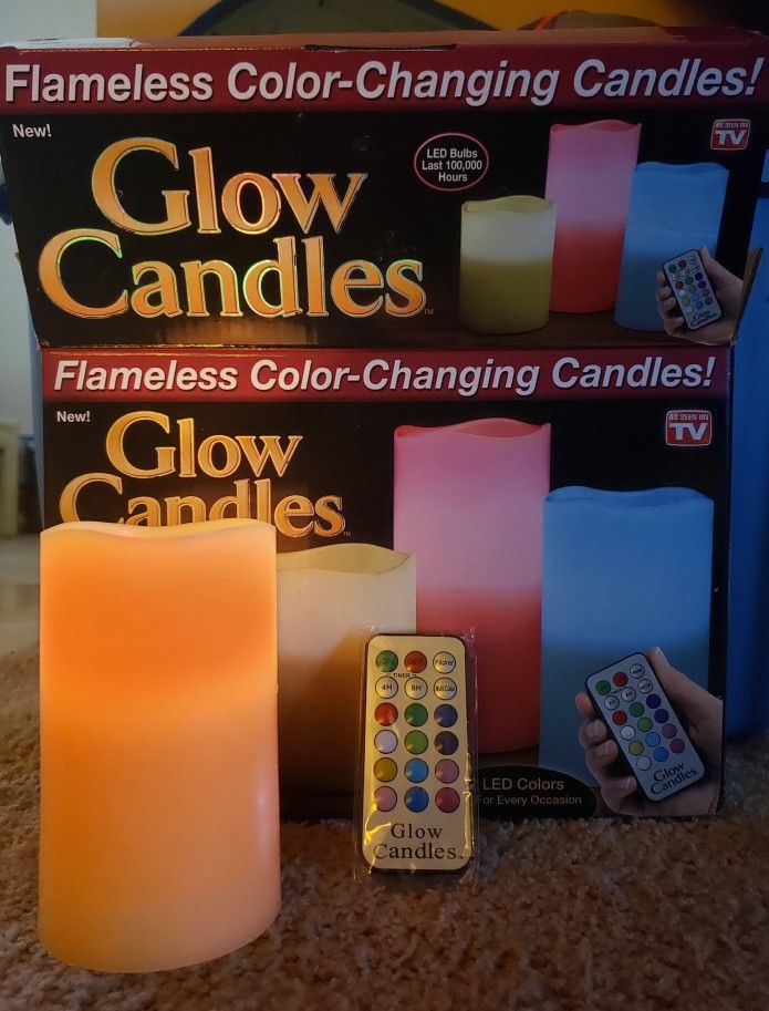 Flameless Color Changing 12 LED Colors 3 Pillar Candles and Remote