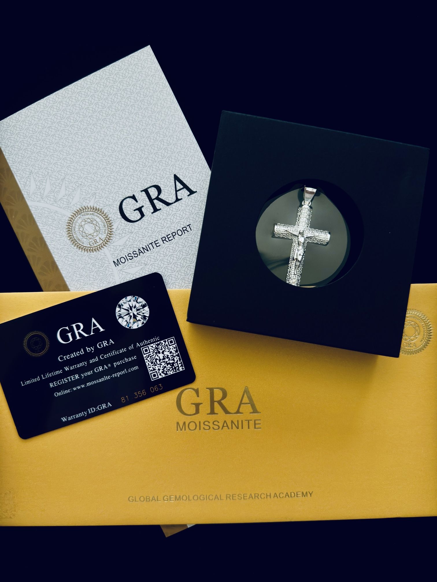 Genuine Moissanite Cross Pendant Sterling 925 Silver with Certificate New In Box