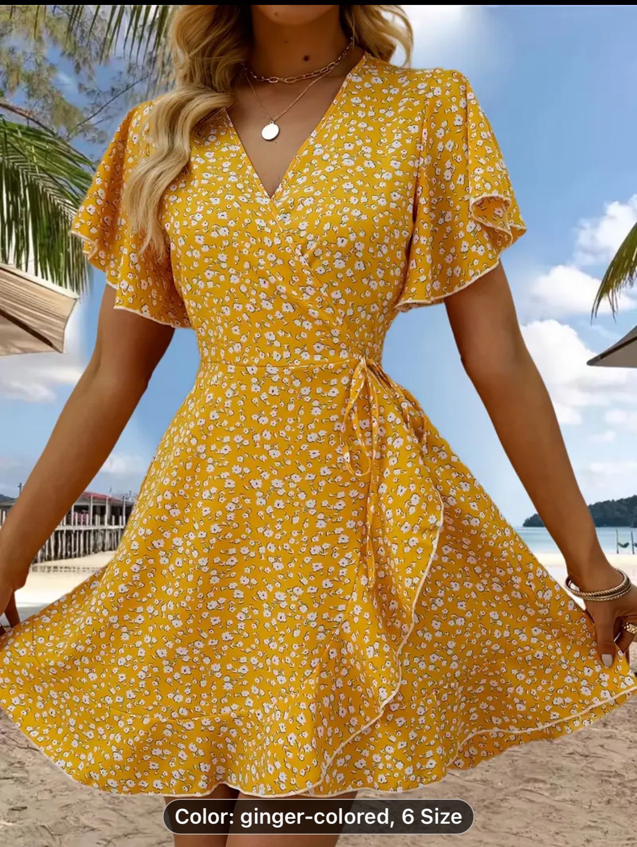 Summer Yellow Wrap Dress 