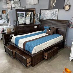 Loving 4 Pcs Bedrooms Sets Queen or King Beds Dressers Nightstands and Mirror Chests Option Finance and Delivery Available 