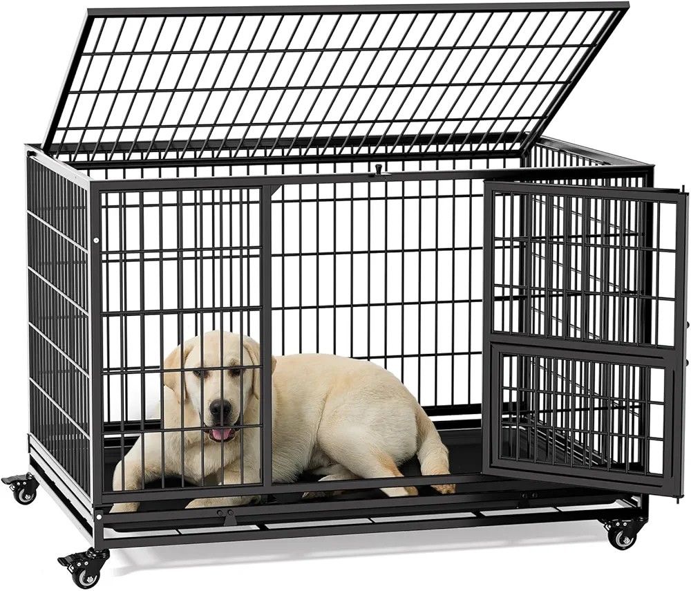 Gardner Pet 32 Inch Heavy Duty Dog Crate with Wheels, Folding Metal Dog Cage for Small/Medium and Large Dogs, Indestructible Dog Crate with Removable