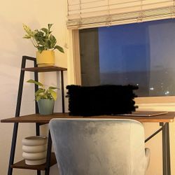 Brown wood & black metal writing & computer desk