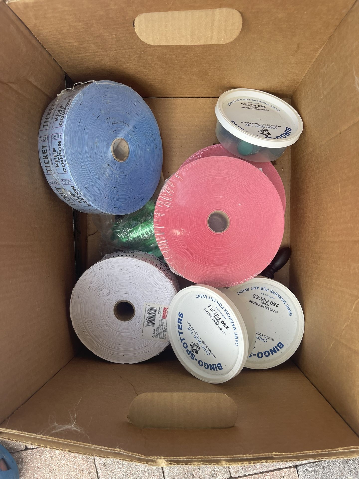 Assorted Event Supplies - Tickets, Tape, and Bingo Markers