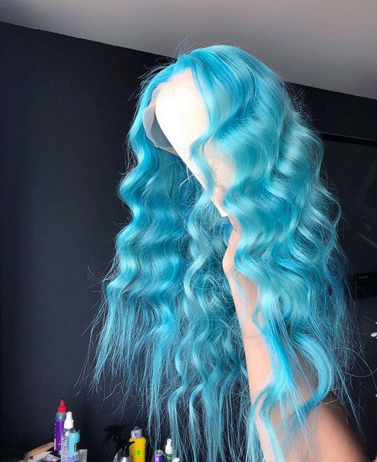 Wig Blue Human Hair Wig