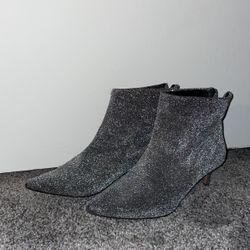 Saks Fifth Avenue Shiny Silver Kitten Heel Shoes