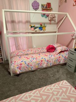 White House Frame Kids Bed Frame and mattress.