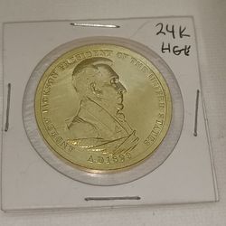 Andrew Jackson commemorative medal or token. It is a  24K HGE (Heavy Gold Electroplate) version