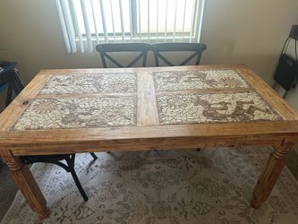 Solid Wood Dining Table 67” × 35” – Rustic/Mosaic Top