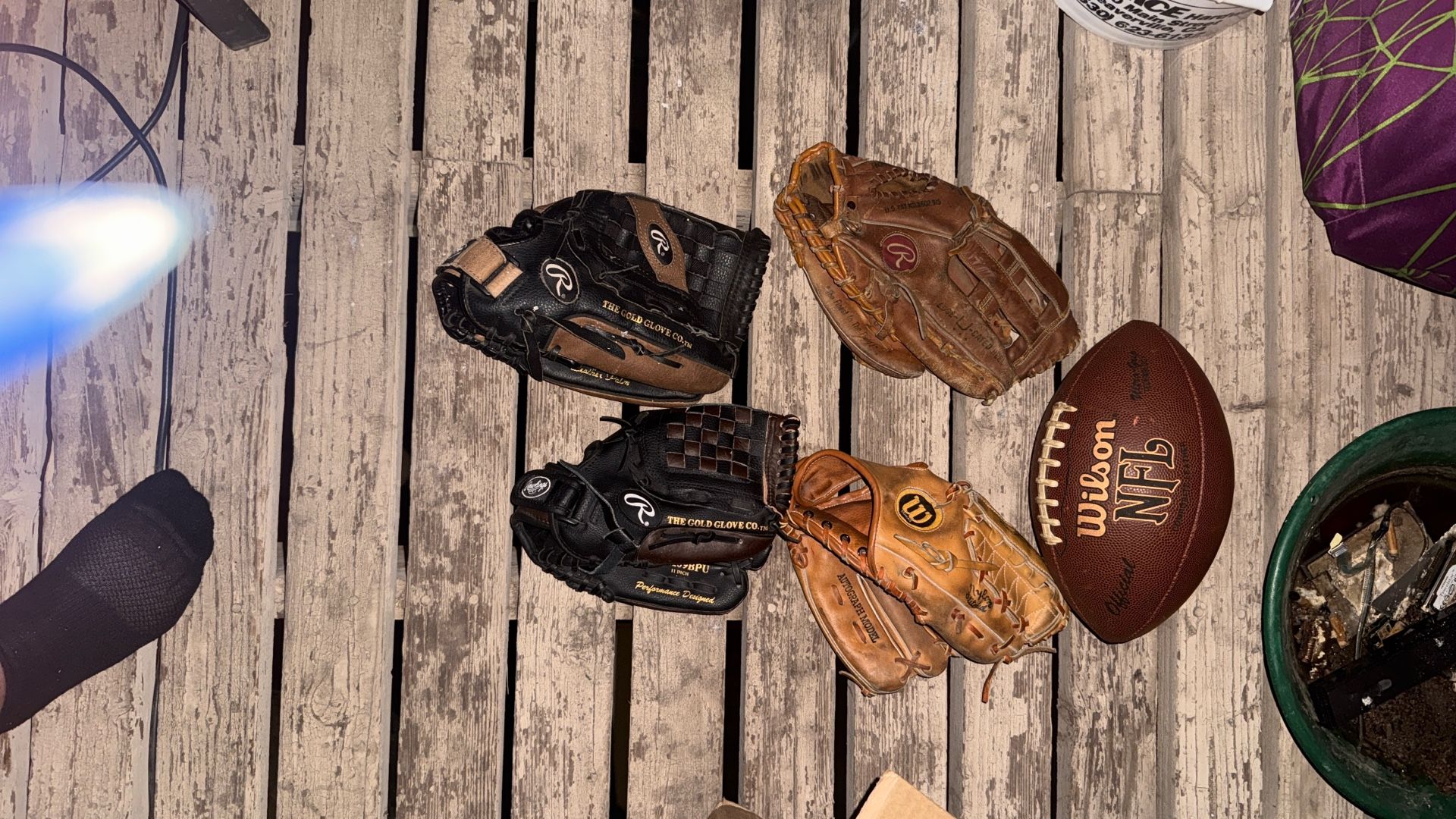 Rawling And Wilson Gloves And Football