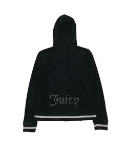 Vintage Juicy Couture Velour Hoodie Girls 12 Youth Black Terry Full Zip Jacket