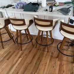 4 Mid Century Modern 36” Tall Barstools With Back Rest 