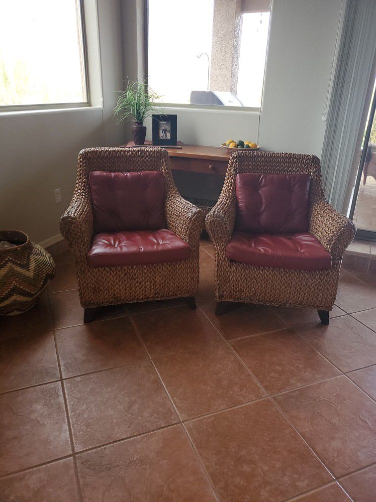 Two Indoor Wicker Club Chairs