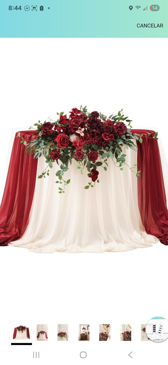 TINGE TIME Artificial Flowers Garland with Tablecloth and Table Runner, 3 Pack Floral Arrangements for Wedding Bridal Table Decoration (Burgundy Red)