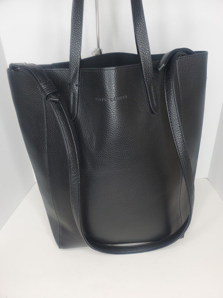 Ralph Lauren Black Pebbeled Faux Leather Tote Bag Purse 