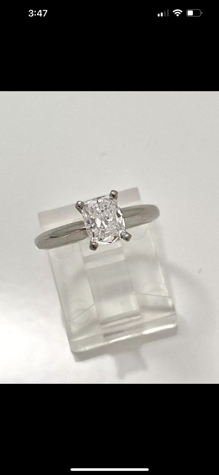 Platinum Cushion Brilliant Cut Engagement Ring .71 Carats Size 4.5 VS-1 , Code D