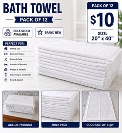 Bath Towels – Bulk Stock Available – Pack of 12