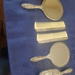 2 Sets Vanity Antique  Collectible  Silverplate  Brush Comb Mirror