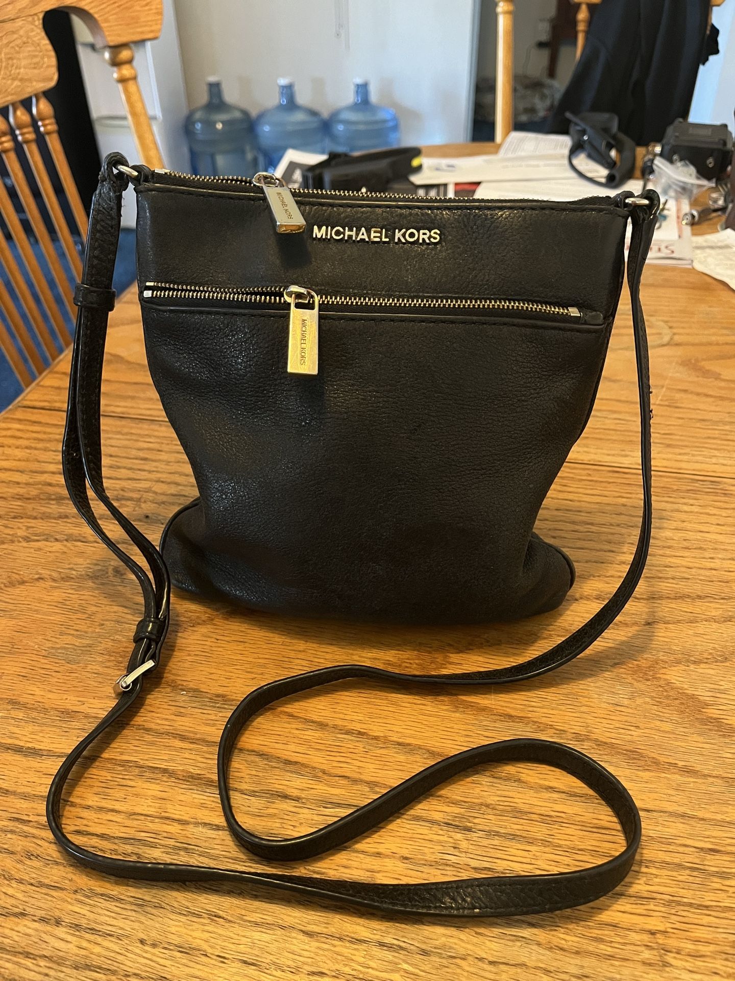 Michael Kors Black Leather Crossbody Purse Some Wear On Strap