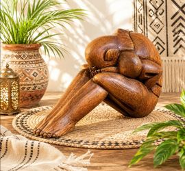 Indonesian Suar Wood "Weeping Buddha" , "Shy Man" Sculpture