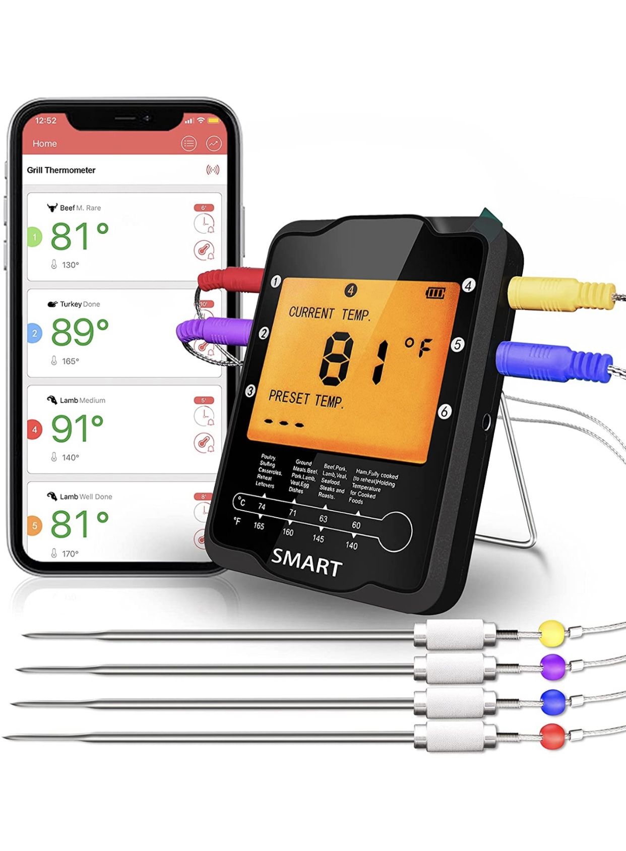 Meat Thermometer for Grilling Rilitor Smart Wireless Remote