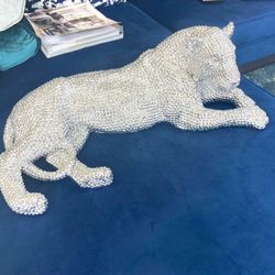 Silver Crystal Jaguar Art Sculpture 