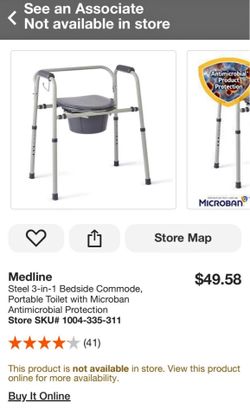Medline Steel 3-in-1 Bedside Commode, Portable Toilet with Microban Antimicrobial Protection