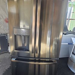 Ge French Doors Black Stainless Replenished Compressor  Warranty Financing With Snap If You Qualify Like New