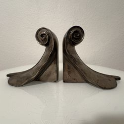 Heavy Metal Bookends Silver Leaf Scroll 