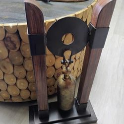 LARGE TABLETOP BRASS AND WOOD PRAYER BELL GONG 21"