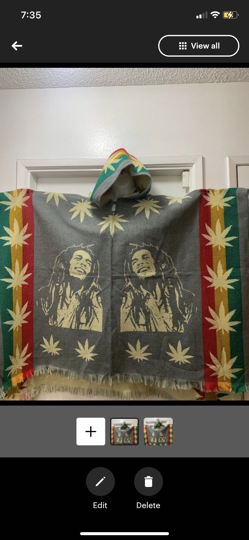 Bob Marley Poncho Serape With Hoodie One Size Made Of Alpaca