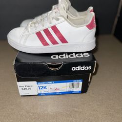 Girls Pink/White Glitter Adidas Size 12c