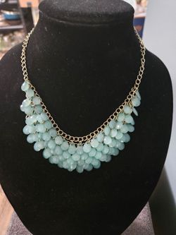 Vintage Aqua Beaded Statement Necklace