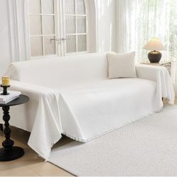 Couch Cover for Dogs Washable White Non Slip  W/ Tassels 91" X 118" NEW In Bag