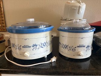 Vintage Rival Crock-Pot Slow Cookers Blue Floral Set of 2
