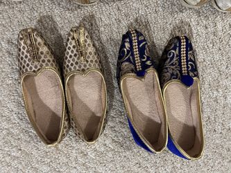 Kids Indian Fancy Mojaris, jeweled Shoes - Gold, Blue