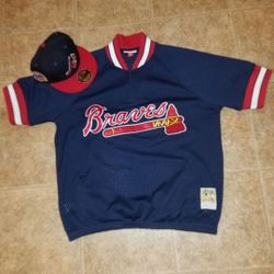 Mitchell & Ness Atlanta Braves 1/4 Zip Batting Baseball Jersey