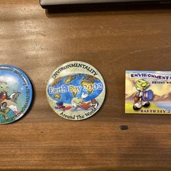 3 Disney Jiminy Cricket Earth Day Environmentality Button Pins